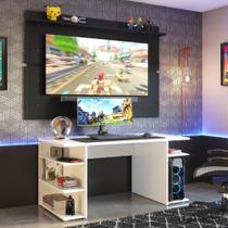 Mesa Gamer Madesa 9409 e Painel para TV até 65 Polegadas - Branco/Preto Mesa Gamer Madesa 9409 e Painel para TV até 65 Polegadas - Branco/Preto