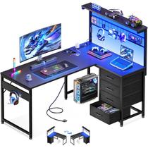 Mesa Gamer MOTPK 43" em L com LED, USB e Tomadas, Preta Mesa Gamer MOTPK 43" em L com LED, USB e Tomadas, Preta