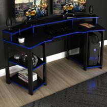Mesa Gamer para 2 Monitores 3 Prateleiras Preto/Azul Me4167 - Tecno Mobili