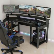 Mesa Gamer para 2 Monitores 3 Prateleiras Preto Me4167 - Tecno Mobili Mesa Gamer para 2 Monitores 3 Prateleiras Preto Me4167 - Tecno Mobili
