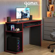 Mesa Gamer Para Computador Com Suporte Para Teclado Deslizante E Bordas Coloridas - Preto - JM3