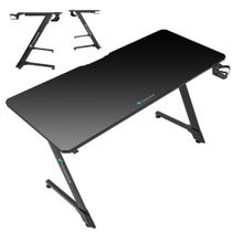 Mesa Gamer Preto Para Jogador Profissional Tela Gabinete Console Notebook Estrutura em Aço Com Suporte de Copo e Fone de Ouvido