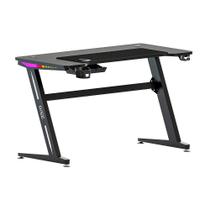 Mesa Gamer RGB Rise Mode Desk 08, Suporte para Copos, Suporte para Headset, Preto - RM-TB-08-BK