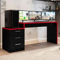 Mesa Gamer Valência Preto Vermelho 3 Gavetas Telescópicas Estação De Trabalho Mesa Gamer Valência Preto Vermelho 3 Gavetas Telescópicas Estação De Trabalho