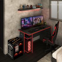 Mesa Gamer Vênus 2 Prateleiras Preto Fosco/Vermelho - Panorama Móveis