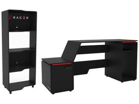 Mesa Gamer XT Racer Space One Preta e Vermelha - 2 Nichos + Estante Gamer 3 Prateleiras Force Two