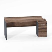 Mesa Gerência Com Pé Gaveteiro 03 Gavetas PE 40 Pandin 1,64 x 0,60 M Walnut e Grafito