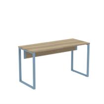 Mesa Gerência Tubular P25 Pandin 1,35 M Noce Naturale e Azul Dali