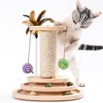 Mesa giratória Cat Toy de 2 camadas com bolas de penas e sisal