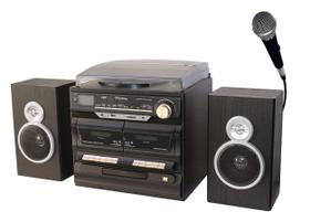 Mesa giratória clássica retrô com karaokê TechPlay 30W RMS Mesa giratória clássica retrô com karaokê TechPlay 30W RMS