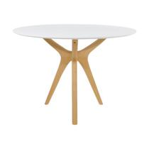 Mesa Graveto Base em Madeira Clara Tampo Redondo 120cm Branca Mesa Graveto Base em Madeira Clara Tampo Redondo 120cm Branca
