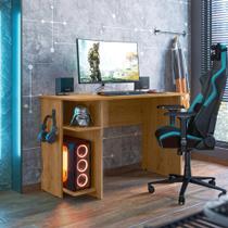 Mesa Home Office Gamer Shadow Freijó com Prateleira e Suporte para CPU e Fone