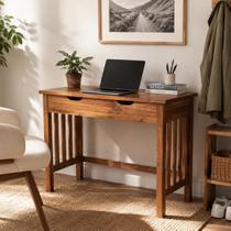 Mesa Home Office Imbuia Escrivaninha Industrial Gradeada Com Gaveta Gamer Escritório Estudo Robusta Madeira