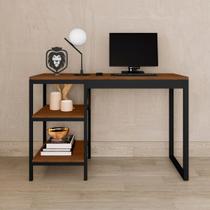 Mesa Home Office Slim Canela Prateleiras MDF Aço Minimalista Mesa Home Office Slim Canela Prateleiras MDF Aço Minimalista