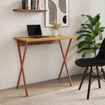 Mesa Home Office X 120x60 com Estrutura em Ferro para Computador - Ferro Cobre Tampo Freijó Mesa Home Office X 120x60 com Estrutura em Ferro para Computador - Ferro Cobre Tampo Freijó