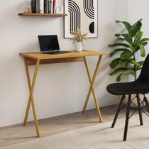 Mesa Home Office X 90x53 com Base em Ferro para Computador e Estudo - Ferro Dourado Tampo Freijó Mesa Home Office X 90x53 com Base em Ferro para Computador e Estudo - Ferro Dourado Tampo Freijó