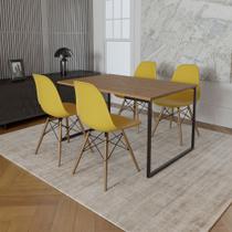 Mesa Industrial Base de Ferro Preto 137x90 Tampo Amêndoa 4 Cadeiras Eiffel Madeira Assento Amarelo Mesa Industrial Base de Ferro Preto 137x90 Tampo Amêndoa 4 Cadeiras Eiffel Madeira Assento Amarelo