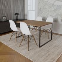 Mesa Industrial Base de Ferro Preto 137x90 Tampo Amêndoa 4 Cadeiras Eiffel Madeira Assento Branco Mesa Industrial Base de Ferro Preto 137x90 Tampo Amêndoa 4 Cadeiras Eiffel Madeira Assento Branco