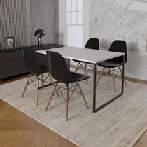 Mesa Industrial Base de Ferro Preto Tampo 137x90 Branco 4 Cadeiras Eames Madeira Assento Preto