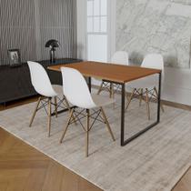 Mesa Industrial Base de Ferro Preto Tampo 137x90 Canela 4 Cadeiras Eames Madeira Assento Branco Mesa Industrial Base de Ferro Preto Tampo 137x90 Canela 4 Cadeiras Eames Madeira Assento Branco