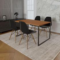 Mesa Industrial Base De Ferro Preto Tampo 137X90 Canela 4 Cadeiras Madeira Assento Preto Marrom