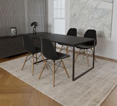 Mesa Industrial Base de Ferro Preto Tampo 137x90 Preto 4 Cadeiras Eames Madeira Assento Preto - House Design Mesa Industrial Base de Ferro Preto Tampo 137x90 Preto 4 Cadeiras Eames Madeira Assento Preto - House Design