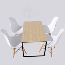 Mesa Industrial Base Ferro 120m e 4 Cadeiras Eames Branca