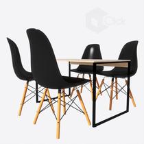 Mesa Industrial Base Ferro 120M E 4 Cadeiras Eames Preta - Estilo e Funcionalidade para Seu Espaço AJLstore
