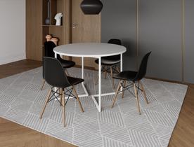 Mesa Industrial Base Ferro Branco em V Tampo 110cm Branco 4 Cadeiras Eames Madeira Assento Preto Mesa Industrial Base Ferro Branco em V Tampo 110cm Branco 4 Cadeiras Eames Madeira Assento Preto