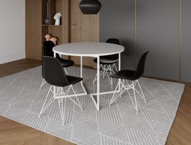 Mesa Industrial Base Ferro Branco em V Tampo 110cm Branco 4 Cadeiras Pretas Ferro Branco Mesa Industrial Base Ferro Branco em V Tampo 110cm Branco 4 Cadeiras Pretas Ferro Branco