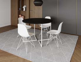 Mesa Industrial Base Ferro Branco em V Tampo 110cm Preto 4 Cadeiras Brancas Ferro Branco Mesa Industrial Base Ferro Branco em V Tampo 110cm Preto 4 Cadeiras Brancas Ferro Branco