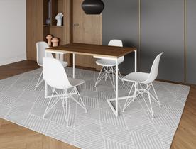Mesa Industrial Base Ferro Branco em V Tampo 137x90 Amendoa 4 Cadeiras Eames Assento Branco Ferro Branco Mesa Industrial Base Ferro Branco em V Tampo 137x90 Amendoa 4 Cadeiras Eames Assento Branco Ferro Branco
