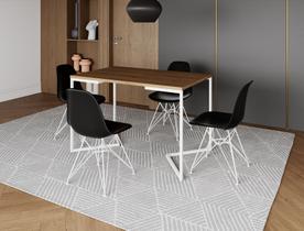 Mesa Industrial Base Ferro Branco em V Tampo 137x90 Amendoa 4 Cadeiras Eames Assento Preto Ferro Branco Mesa Industrial Base Ferro Branco em V Tampo 137x90 Amendoa 4 Cadeiras Eames Assento Preto Ferro Branco