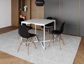 Mesa Industrial Base Ferro Branco em V Tampo 90x90 Branco 4 Cadeiras Eames Madeira Assento Preto Mesa Industrial Base Ferro Branco em V Tampo 90x90 Branco 4 Cadeiras Eames Madeira Assento Preto