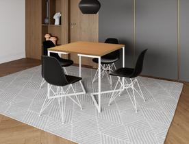 Mesa Industrial Base Ferro Branco em V Tampo 90x90 Canela 4 Cadeiras Eames Ferro Assento Preto Mesa Industrial Base Ferro Branco em V Tampo 90x90 Canela 4 Cadeiras Eames Ferro Assento Preto