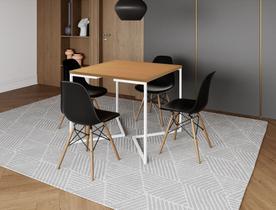 Mesa Industrial Base Ferro Branco em V Tampo 90x90 Canela 4 Cadeiras Eames Madeira Assento Preto Mesa Industrial Base Ferro Branco em V Tampo 90x90 Canela 4 Cadeiras Eames Madeira Assento Preto