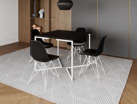 Mesa Industrial Base Ferro Branco em V Tampo 90x90 Preto 4 Cadeiras Eames Ferro Assento Preto Mesa Industrial Base Ferro Branco em V Tampo 90x90 Preto 4 Cadeiras Eames Ferro Assento Preto