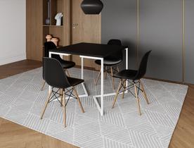 Mesa Industrial Base Ferro Branco em V Tampo 90x90 Preto 4 Cadeiras Eames Madeira Assento Preto Mesa Industrial Base Ferro Branco em V Tampo 90x90 Preto 4 Cadeiras Eames Madeira Assento Preto