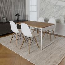 Mesa Industrial Base Ferro Branco Tampo 137x90 Amêndoa 4 Cadeiras Eames Madeira Assento Branco Mesa Industrial Base Ferro Branco Tampo 137x90 Amêndoa 4 Cadeiras Eames Madeira Assento Branco