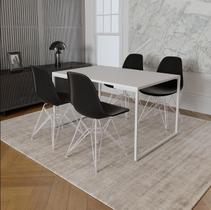Mesa Industrial Base Ferro Branco Tampo 137x90 Branco 4 Cadeiras Eames Ferro Branco Assento Preto