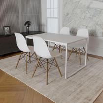 Mesa Industrial Base Ferro Branco Tampo 137X90 Branco 4 Cadeiras Madeira Assento Branco Branco Mesa Industrial Base Ferro Branco Tampo 137X90 Branco 4 Cadeiras Madeira Assento Branco Branco