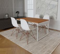Mesa Industrial Base Ferro Branco Tampo 137x90 Canela 4 Cadeiras Eames Ferro Cobre Assento Branco Mesa Industrial Base Ferro Branco Tampo 137x90 Canela 4 Cadeiras Eames Ferro Cobre Assento Branco