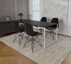 Mesa Industrial Base Ferro Branco Tampo 137x90 Preto 4 Cadeiras Eames Ferro Preto Assento Preto