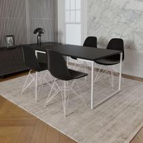 Mesa Industrial Base Ferro Branco Tampo 137X90 Preto 4 Cadeiras Ferro Branco Assento Preto Preto