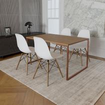 Mesa Industrial Base Ferro Cobre 137x90 Tampo Amêndoa 4 Cadeiras Eiffel Madeira Assento Branco Mesa Industrial Base Ferro Cobre 137x90 Tampo Amêndoa 4 Cadeiras Eiffel Madeira Assento Branco