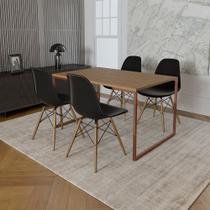 Mesa Industrial Base Ferro Cobre 137x90 Tampo Amêndoa 4 Cadeiras Eiffel Madeira Assento Preto Mesa Industrial Base Ferro Cobre 137x90 Tampo Amêndoa 4 Cadeiras Eiffel Madeira Assento Preto