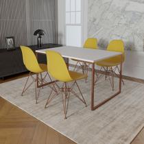 Mesa Industrial Base Ferro Cobre 137x90 Tampo Branco 4 Cadeiras Eiffel Ferro Cobre Assento Amarelo Mesa Industrial Base Ferro Cobre 137x90 Tampo Branco 4 Cadeiras Eiffel Ferro Cobre Assento Amarelo
