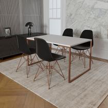 Mesa Industrial Base Ferro Cobre 137x90 Tampo Branco 4 Cadeiras Eiffel Ferro Cobre Assento Preto Mesa Industrial Base Ferro Cobre 137x90 Tampo Branco 4 Cadeiras Eiffel Ferro Cobre Assento Preto