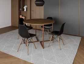 Mesa Industrial Base Ferro Cobre em V Tampo 110cm Amêndoa 4 Cadeiras Eames Madeira Assento Preto