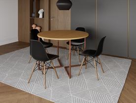 Mesa Industrial Base Ferro Cobre em V Tampo 110cm Canela 4 Cadeiras Eames Madeira Assento Preto